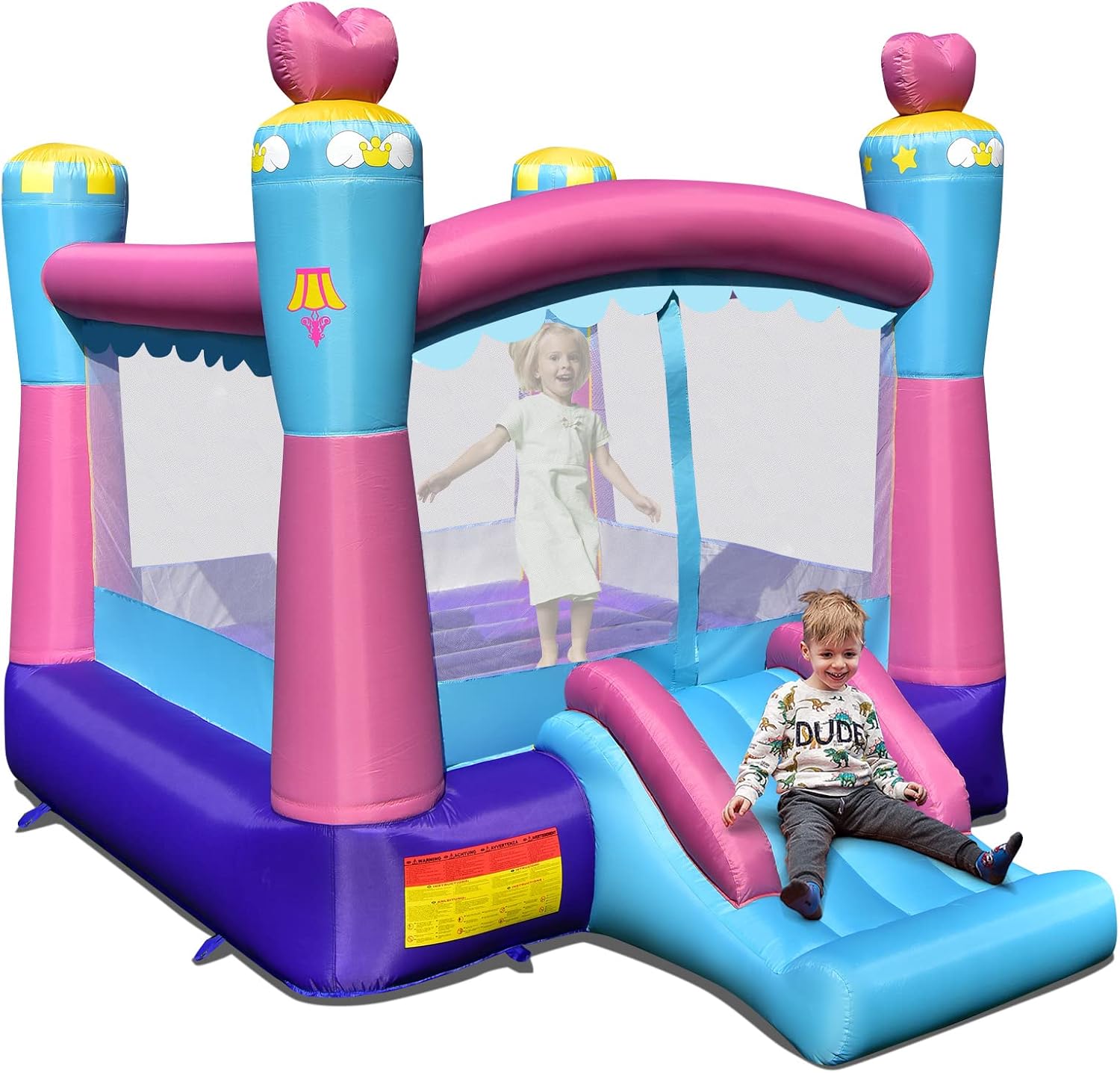 Castello Gonfiabile per Bambini, Casa Gonfiabile con Scivolo, Area per Saltare, con Borsa di Trasporto e Kit di Riparazione, per 3 Bambini di 3-10 Anni, 265 x 334 x 250 cm