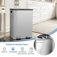 Pattumiera per Differenziata 2 Scomparti, Secchi Spazzatura Differenziata 2 x 30 L, Bidone con Coperchi a Chiusura Morbida, Acciaio Inox Anti-Impronte (Argento)