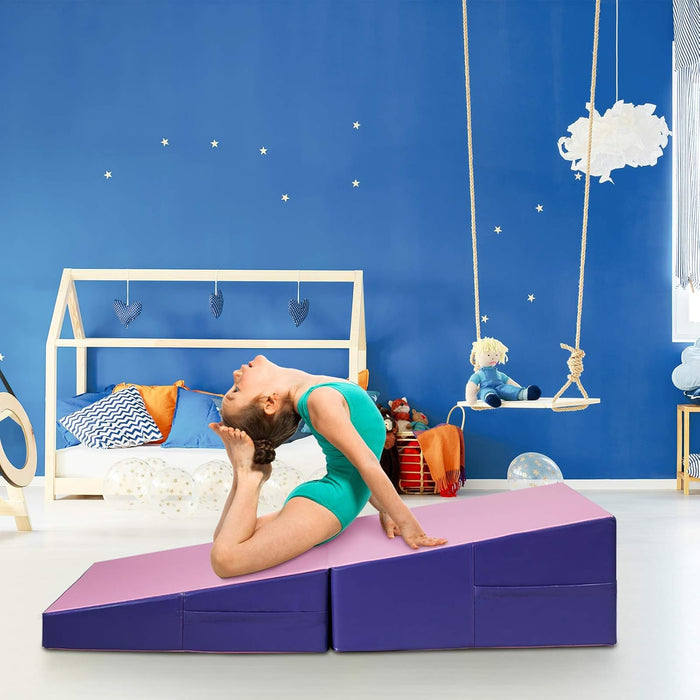 Materassino Ginnastica Inclinato, Tappetino Inclinato a Forma di Cuneo con Maniglia, Tappetino Ginnastica Pieghevole per Allenamenti a Casa Aerobica Fitness Palestra