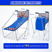 Macchina da Pallacanestro Elettronica Pieghevole, Gioco Arcade da Basket a Doppio Tiro per Casa con 8 Modalità di Gioco, Suono Arcade, Punteggio Elettronico, 4 Palloni e Pompa (Blu e bianco)