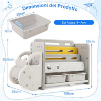 Scaffale per Giocattoli e Libri per Bambini, Libreria a Forma di Auto con 3 Ripiani 2 Scatole, Organizzatore Salvaspazio per Camera Stanza dei Giochi Asilo
