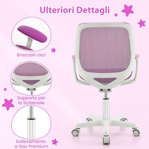 Sedia da Scrivania per Bambini, Sedia Girevole per Computer con Altezza Regolabile, Ruote con Freno, Braccioli Morbidi, Mobile Ergonomica per Bambini 6-15 Anni (Viola)