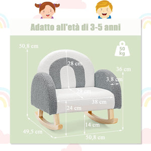Sedia a Dondolo per Bambini con Gambe in Legno Massiccio, Poltrona a Dondolo per Bambini con Cuscinetti Antiscivolo, per Stanza dei Giochi, Camera da Letto, Scuola Materna (Grigio)