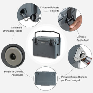 Frigorifero Portatile da 21 Litri, Frigorifero da Campeggio con Portabicchieri Integrati, Regolo e Apribottiglie, Freddo Fino 5-7 Giorni, per Barbecue, Campeggio, Picnic, Pesca