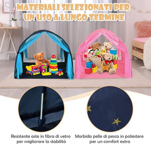 Tenda da Gioco per Bambini, Tenda per Letto con Borsa di Trasporto, Casetta per Bambini Portatile, per Camera da Letto Salone Giochi, 144 x 102 x 82 cm (Blu)