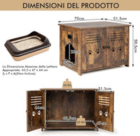 Mobile per Lettiera Gatti, con Doppie Porte a Feritoia, Ingresso Laterale, Cuccia e Toilette, Mobiletto Multiuso per Ingresso e Soggiorno, Portata 50 kg, 70 x 52 x 51 cm