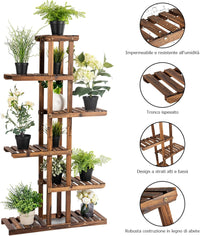 Porta Piante da Interno ed Esterno, Scaffale per Piante in Legno a 6 Livelli, Porta Fiori e Vasi da Balcone, Giardino e Salotto