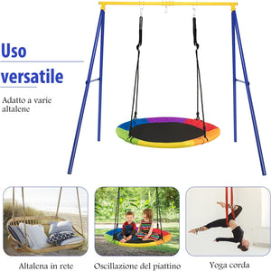 Struttura di Metallo per Altalena, Struttura ad A Resistente per Altalena, con Paletti e 2 Modi per Appenderla, Capacità di Peso 200kg, Ideale per Attività Interne ed Esterne (Blu e Giallo)