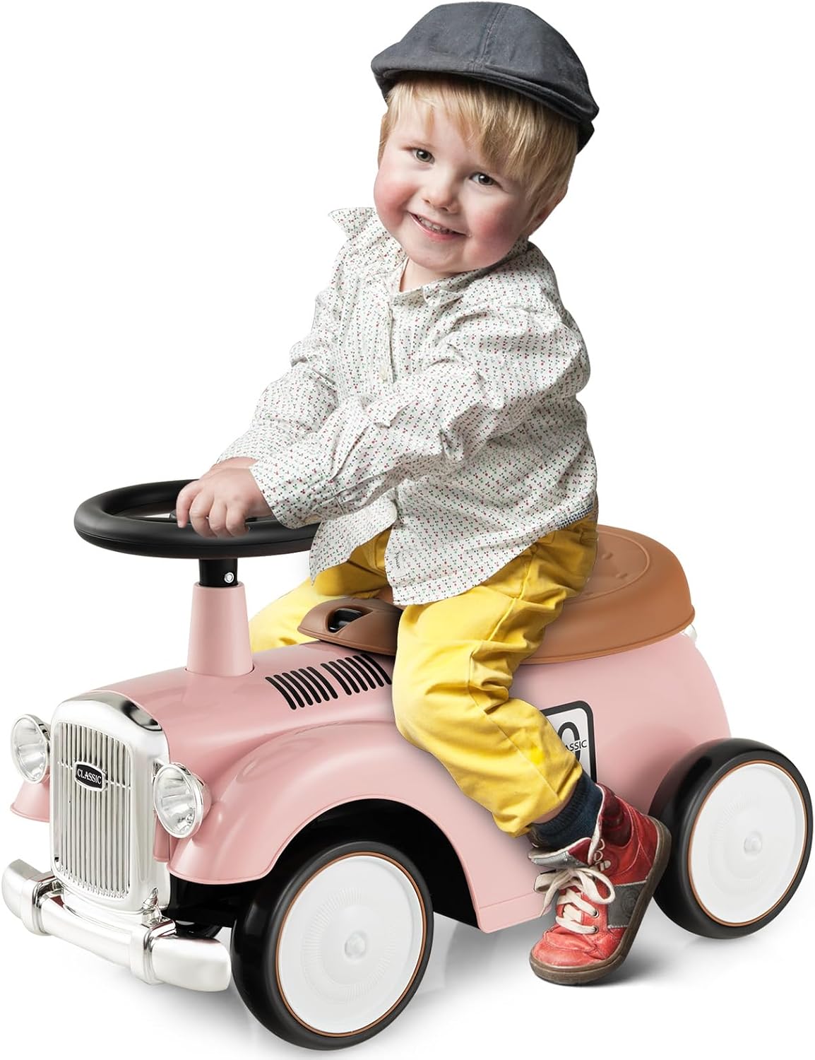 Macchinina Cavalcabile a Spinta per Bambini, Macchinina Giocattolo con Spazio di Archiviazione Ruote e Adesivi, Regalo per Bambini 18-36 Mesi (Rosa)