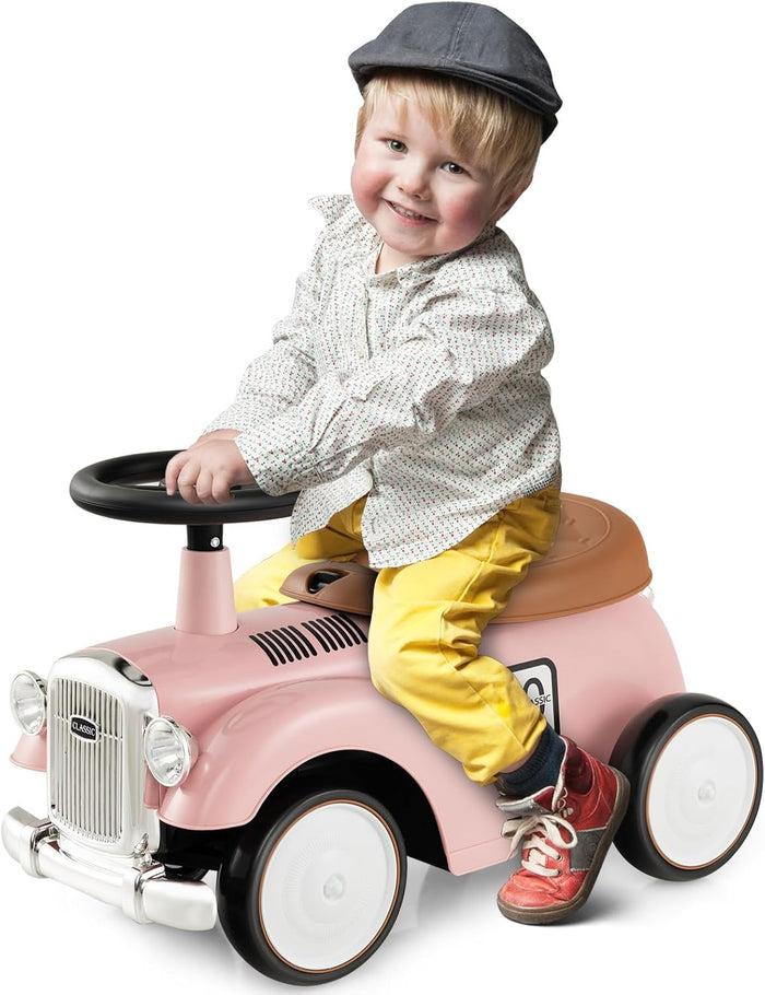 Macchinina Cavalcabile a Spinta per Bambini, Macchinina Giocattolo con Spazio di Archiviazione Ruote e Adesivi, Regalo per Bambini 18-36 Mesi (Rosa)