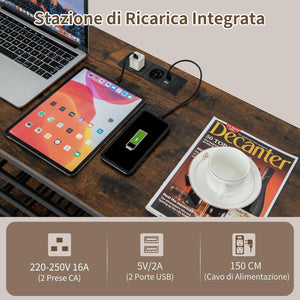 Mobiletto Portabottiglie da Vino a 3 Livelli, con Ripiani di Stoccaggio, Porta Bicchieri, Porta Bottiglie, Prolunghe Elettriche, per Soggiorno Cucina, Bar, 120 x 40 x 92 cm (Marrone)