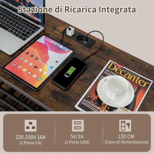 Mobiletto Portabottiglie da Vino a 3 Livelli, con Ripiani di Stoccaggio, Porta Bicchieri, Porta Bottiglie, Prolunghe Elettriche, per Soggiorno Cucina, Bar, 120 x 40 x 92 cm (Marrone)