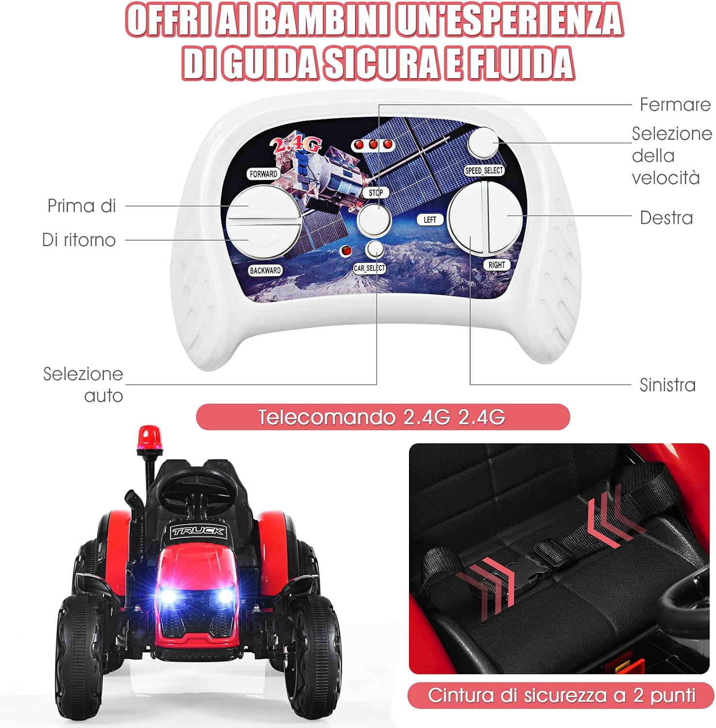 Trattore Elettrico per Bambini con Rimorchio, 2 in 1 Go Kart e Trattore per Bambini 3-8 Anni, con Telecomando e Cintura di Sicurezza a 2 Punti (Rosso)