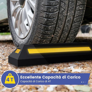 Ferma Ruota per Veicoli da Garage, Set di Fermaruote in Gomma per Parcheggi, con Strisce Riflettenti, per Uso Interno ed Esterno, 54,5 x 16 x 9 cm