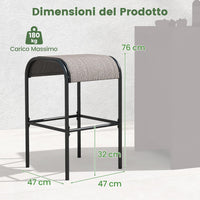Set di 2 Sgabelli da Giardino,Sgabello da Giardino in Tessuto Texlilene, Sgabello da Bar da 76 cm, con Seduta Curva in Tessuto, Struttura in Metallo, Portata 180 kg, 47 x 47 x 76 cm