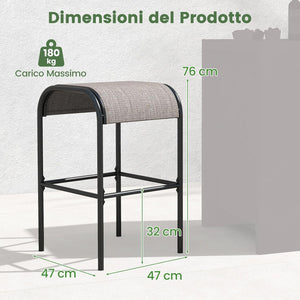 Set di 2 Sgabelli da Giardino,Sgabello da Giardino in Tessuto Texlilene, Sgabello da Bar da 76 cm, con Seduta Curva in Tessuto, Struttura in Metallo, Portata 180 kg, 47 x 47 x 76 cm