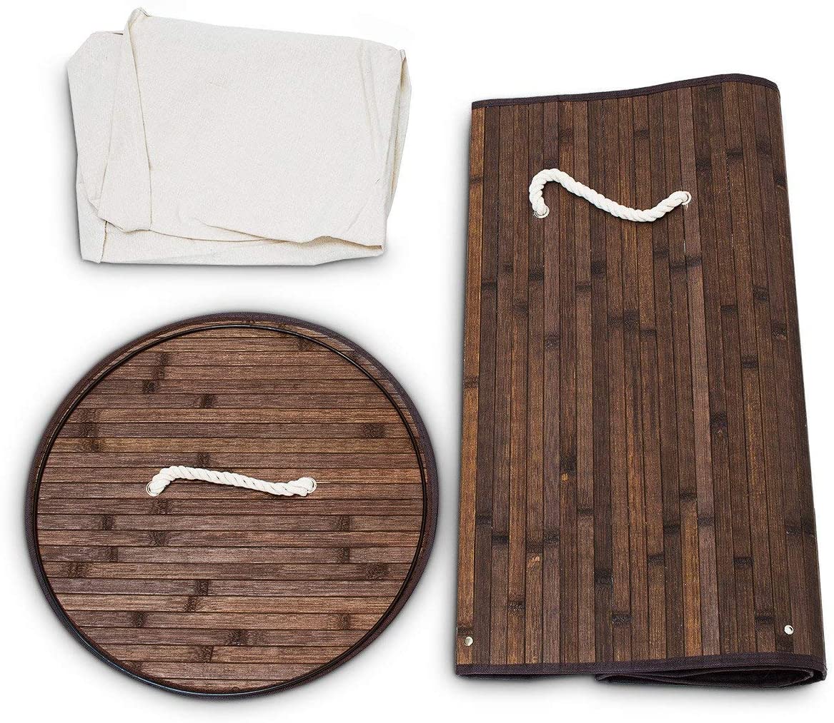 Cesto portabiancheria pieghevole pieghevole con sacco in cotone 80 litri rotondo bambù marrone 13_0001906