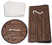 Cesto portabiancheria pieghevole pieghevole con sacco in cotone 80 litri rotondo bambù marrone 13_0001906