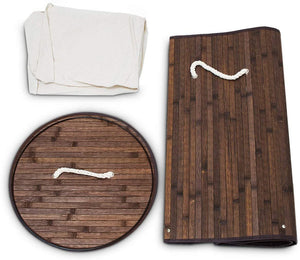 Cesto portabiancheria pieghevole pieghevole con sacco in cotone 80 litri rotondo bambù marrone 13_0001906