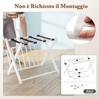 Portavaligie Pieghevole, Porta Valigie Poggia Bagaglio a 2 Ripiani, Cavalletto da Valigie, per Hotel e Viaggio, in Metallo, 68 x 43 x 56 cm (Bianco 2)