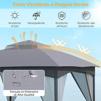 Gazebo da Giardino 3 x 3 m, Gazebo Impermeabile con Rete Mesh Staccabile e Terro Ventilato a Doppio Strato, Tenda Regolabile in Altezza per Feste, BBQ e Picnic (Grigio)