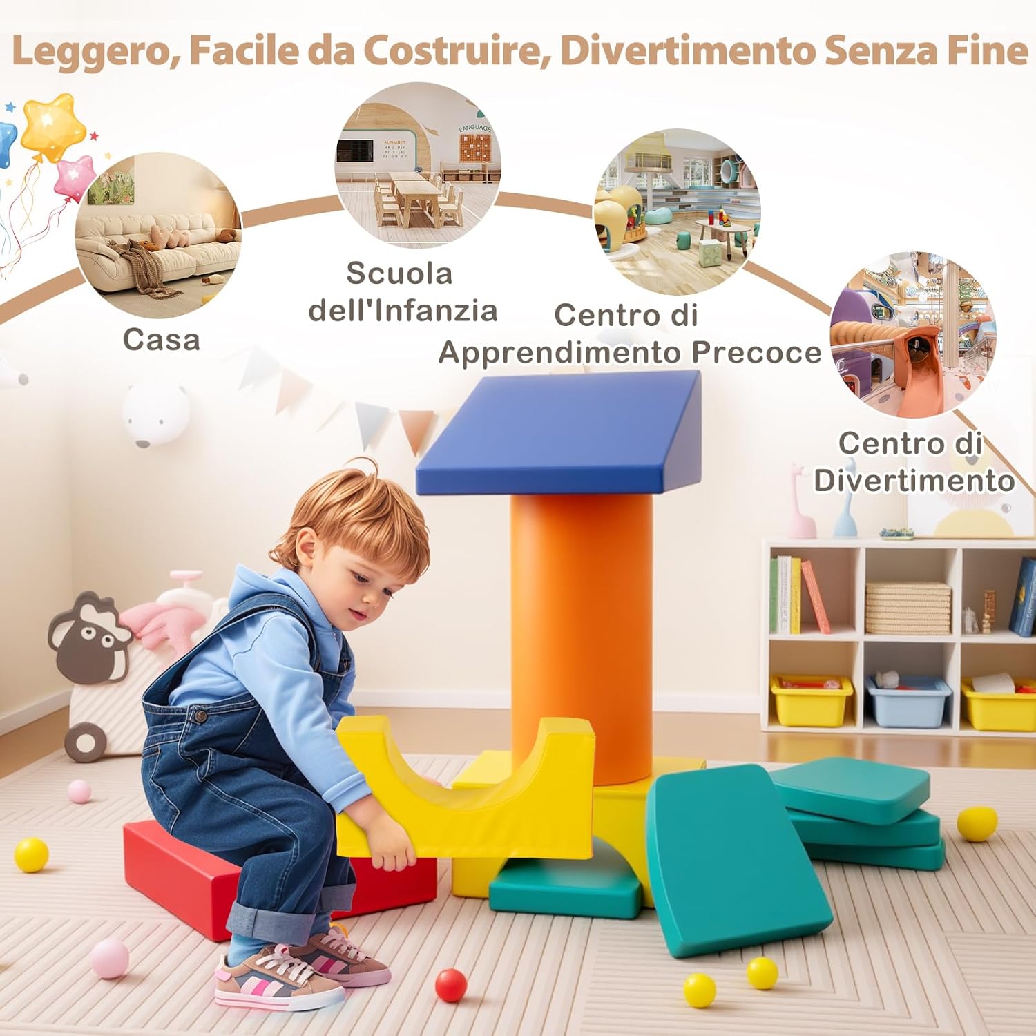 Set 10 Giocattoli da Arrampicata per Bambini, Blocchi da Costruzione in Schiuma Morbidi, Set Attività per Gattonare e Scivolare per Neonati 1-3 Anni
