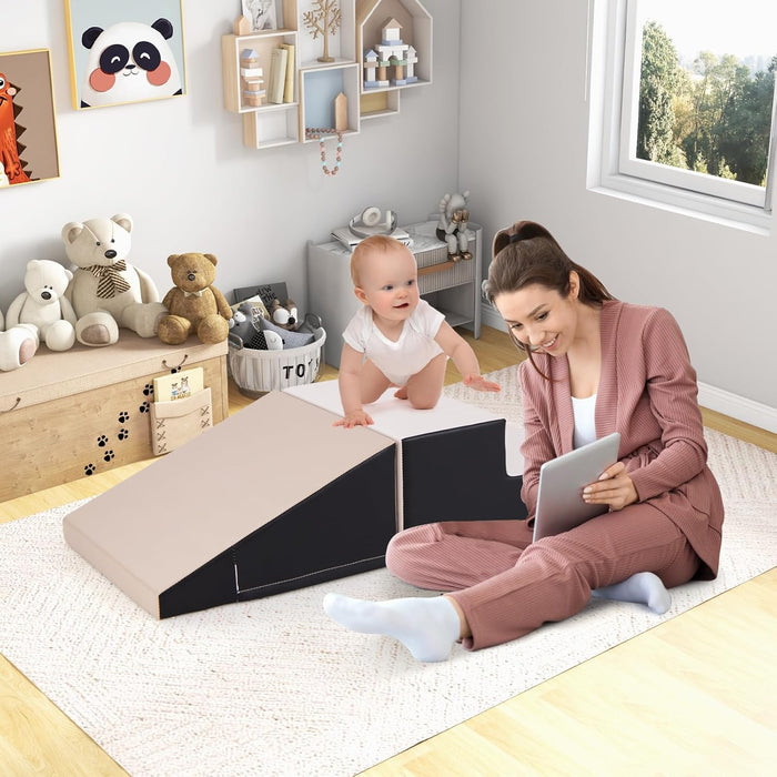 Set di 2 Blocchi per Gattonare e Arrampicare per Neonati e Bambini, Set di Blocchi di Schiuma Morbida per Gioco Attivo Interno, Set di Gioco Morbido per Sviluppo dei Bambini (Grigio e nero)