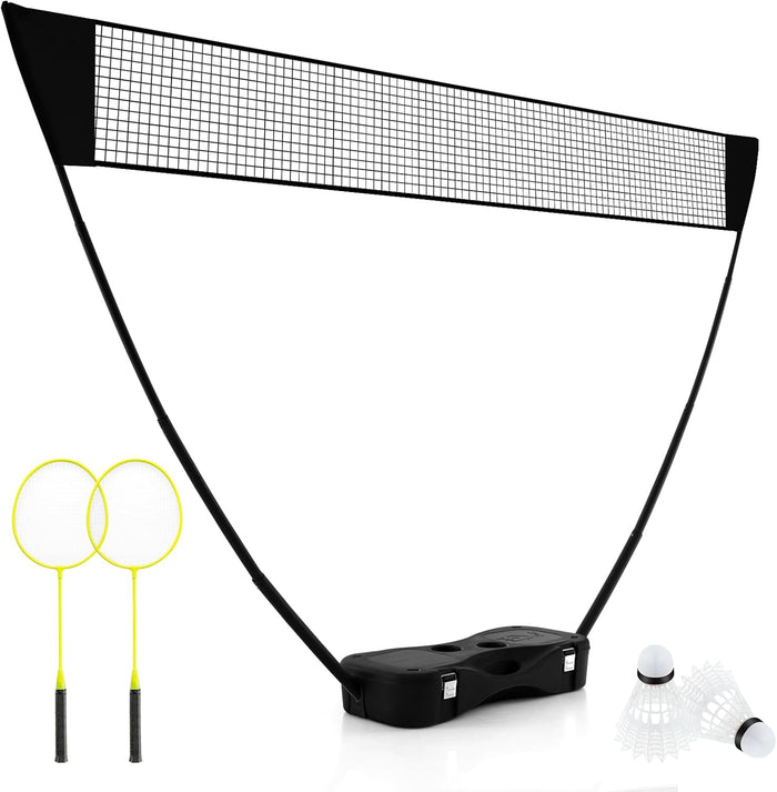 Set di Badminton con Rete, Racchette, 2 Volani e Scatola di Conservazione, Set di Badminton Portatile per 2 Giocatori da Esterno per Bambini, Ragazzi e Adulti