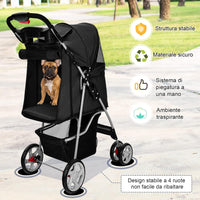 Passeggino per Cani Pieghevole, Carrozzina per Cani a 4 Ruote con Finestra a Rete Porta Bicchiere e Cesto, Passeggino Portatile per Animali Piccola e Media (Nero)