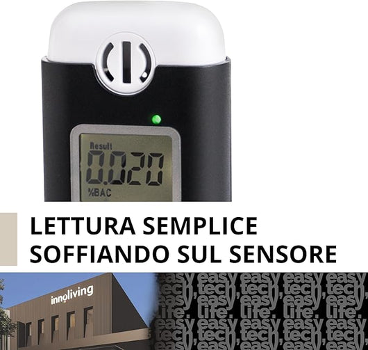 Innoliving Alcol Tester INN-993, Portatile e Preciso, Display Digitale, Rilevazione Rapida del Tasso Alcolico, Sensore Avanzato, per Uso Personale, a Batterie