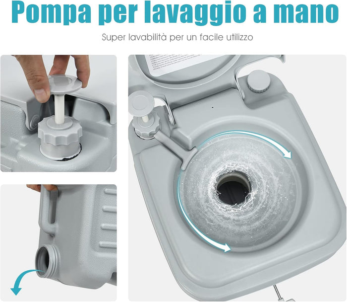 20L Toilette Portatile, Toilette da Esterno per Campeggio Viaggio, con Serbatoio dell'Acqua di Scarico Estraibile, 36x42x43 cm