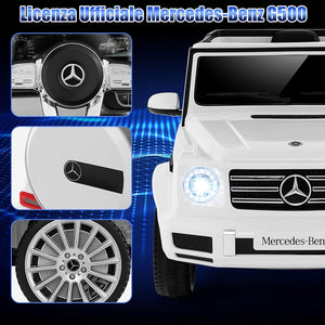 Mercedes-Benz G500 Auto Elettrica per Bambini, 12V Macchina Elettrica con Telecomando 3 Velocità Musica e Luci LED, Funziona Dondolante, Veicolo Elettrico per Bambini 3 Anni+ (Bianco)