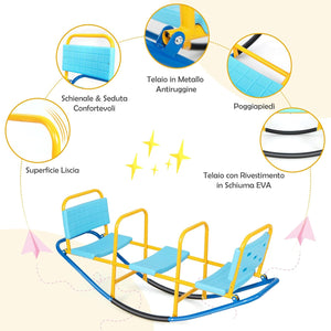 Altalena Saliscendi per Bambini, Altalena Basculante Oscillante di Metallo con Maniglie, Altalena Basculante per Interno ed Esterno, 3 Posti a Sedere (Blu)