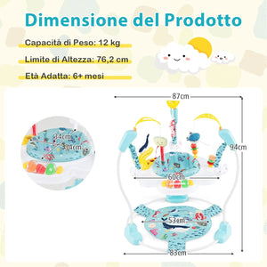 Jumperoo per Bambini, Centro attività Saltella con Altezza Regolabile, Gioco Saltellante con Sedile Girevole a 360°, Saltarello per Neonati con Luci e Suoni per Bambini 6+ Mesi (Azzurro)