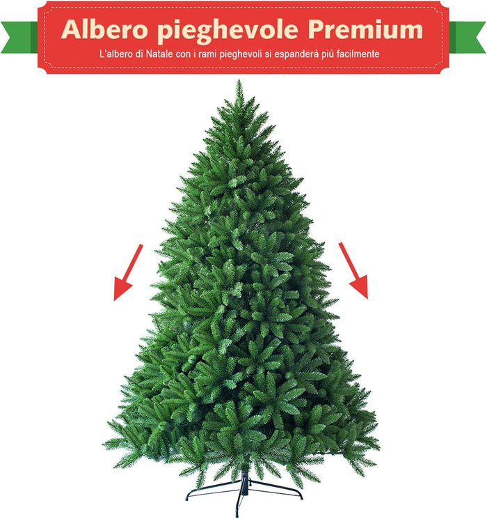 Albero di Natale Artificiale 150/180/225 cm, Albero di Natale con 600/1250/1968 Rami e Supporto in Metallo, Albero di Natale Realistico per Casa, Ufficio e Negozio (180 CM)