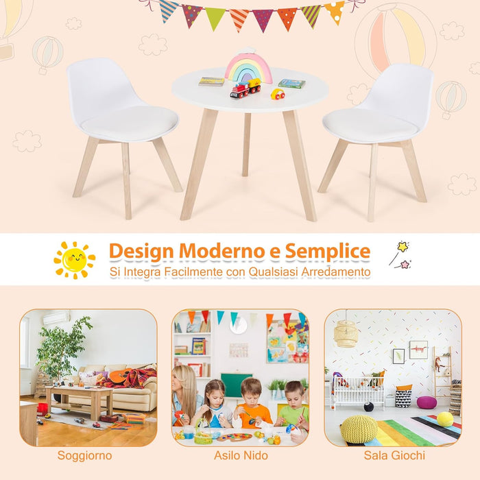 Set Tavolo e Sedie Bambini 3 Pezzi, Tavolino Rotondo per Bambini con 2 Sedie Imbottite, Mobili Cameretta per Bambini da 3 a 8 Anni