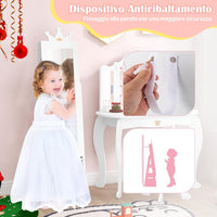 Specchio Portagioie da Terra, Armadietto Portagioielli e Girevole con Specchio a Figura Intera e 4 Ruote Universali Bloccabili, Specchiera da Camera da Letto per Bambini