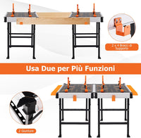 Banco da Lavoro Pieghevole, Tavolo da Lavoro Portatile con 2 Morsetti Rapidi e 4 Clamp Dogs, Telaio in Alluminio e Metallo, Capacità di Carico 454 KG (Modello 3)