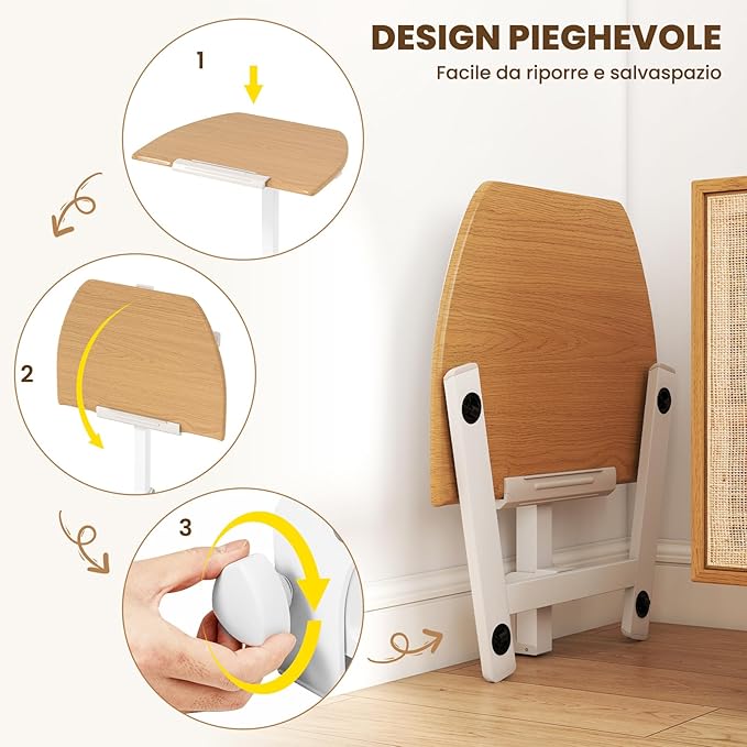 Tavolino da Letto e Divano, Tavolino Pieghevole e Regolabile in Altezza con Ruote e Piano Inclinabile a 90°, Mobile Multifunzionale e Portatile per Lavorare e Mangiare da Casa e Ufficio