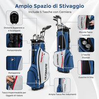 Set Completo di Mazze da Golf per Mancini da Uomo, Borsa Portatile con Supporto e Cappuccio Antipioggia, Include Driver 1 da 460CC, Fairway 3, Ibrido 4, Ferri 6, 7, 8, 9, P e Putter (Blu)