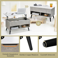 Tavolino Salotto Sollevabile in Legno, Tavolino da Caffè con Scomparto Nascosto e 2 Scaffali Aperti, Tavolino Basso e Modern per Soggiorno, Sala Ricevimenti e Ufficio (Grigio)