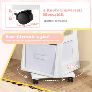 Specchio Portagioie da Terra, Armadietto Portagioielli e Girevole con Specchio a Figura Intera e 4 Ruote Universali Bloccabili, Specchiera da Camera da Letto per Bambini