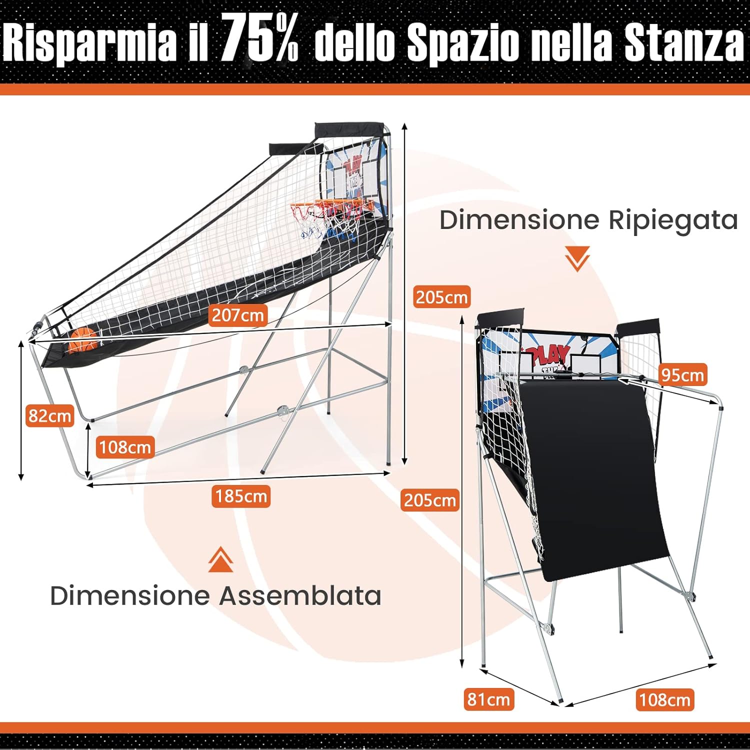 Macchina da Pallacanestro Elettronica, Canestro Basket da Camera a Doppio Tiro Pieghevole con Punteggio Elettronico, 4 Palle, 8 Modalità di Gioco e 2 Canestri (Bianco)