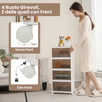 Scarpiera Pieghevole a 3/4/6 Piani, Mobile Multiuso Impilabile con Porte Trasparenti Magnetiche e Ruote Piroettanti Bloccabili, Contenitore con Coperchio per Cibi Giocattoli Abiti (4 Piani)