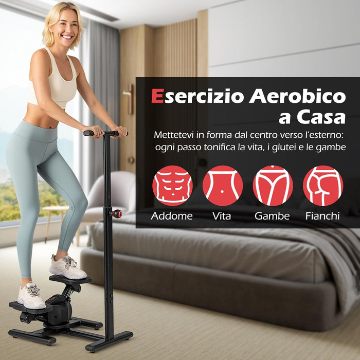 Stepper Fitness con Manubrio Regolabile in Altezza, Display LCD, Pedali Antiscivolo e Resistenza Idraulica, Stepper in Metallo, ABS, PP e EVA per Casa, Ufficio e Palestra