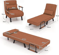 4 in 1 Poltrona Letto Singolo, Poltroncina Pieghevole con Schienale Regolabile in 6 Posizioni, Sedile Imbottito Robusto, Divano Letto per Casa Ufficio, 79x65x79 cm (Caffè)