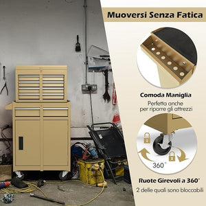 Cassettiera Portautensili a 4 Cassetti, Carrello per Attrezzi con Ruote Bloccabili Ripiano Regolabile e Rivestimento Antiscivolo, 59 x 28 x 102 cm (Giallo Deserto)
