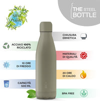 The Steel Bottle Bottiglia termica in Acciaio Inox Capacità 500 ml Chiusura Ermetica - Grey
