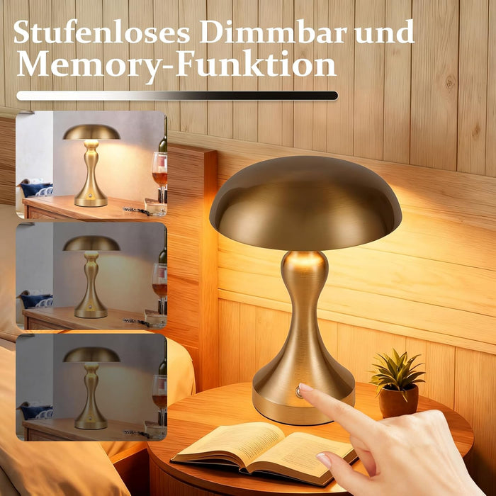 ZMH Lampada da tavolo wireless bronzo dorato touch batteria USB ricaricabile per comodino soggiorno