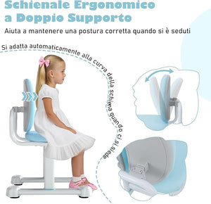 Sedia da Scrivania per Bambini 3+ Anni, Sedia Imbottita per Studiare con Doppio Supporto Lombare e Altezza Regolabile, Chair da Compiti per Casa e Scuola, Portata 100 kg (Blu)